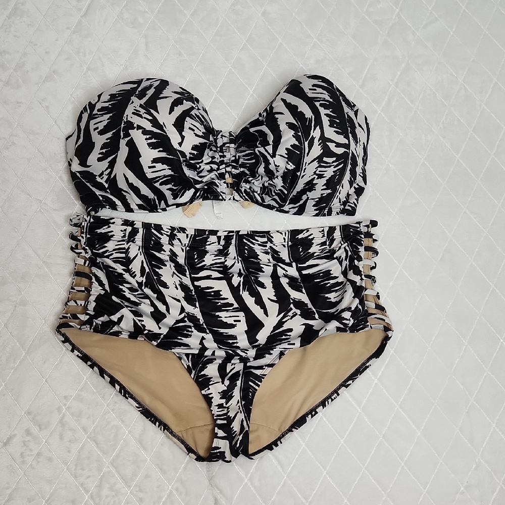 Lane Bryant Cacique Strapless High Waste bikini set Sz42DDD Sz18